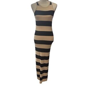 SHEIN Black and Tan Sleeveless Striped Maxi Dress | New with Tags